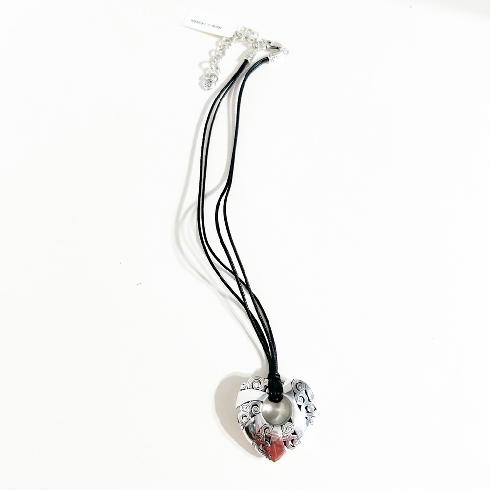 NWT Brighton Silver Plated Kismet Heart Pendant Necklace Double Leather Cord